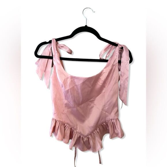 More To Come Cecilia Corset Top Blush pink satin lace up bustier Revolve S - Picture 5 of 9